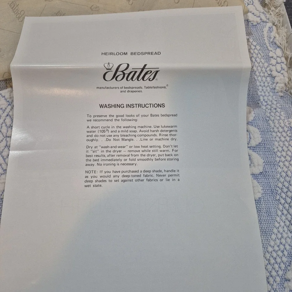 Vintage Double 98 X 112 Bates Queen Elizabeth Lt Blue Bedspread w Fringe In Box